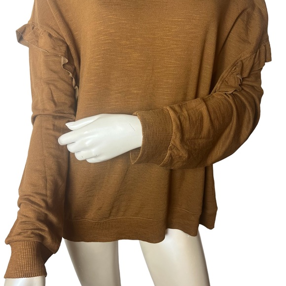 Walnut Brown crew neck Long Ruffle Sleeve Top - Picture 4 of 9